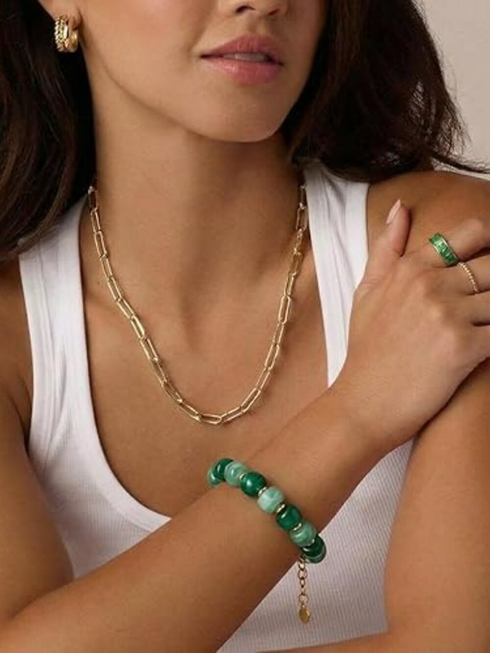 New Green Resin Beads Bracelet Boho Green Chunky Statement Adjustable - Picture 3 of 5